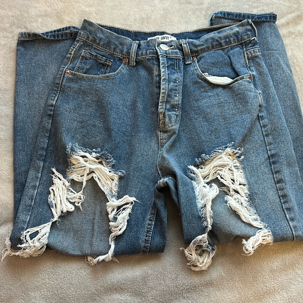 High waisted Dark washed size 8 ripped mom jeans